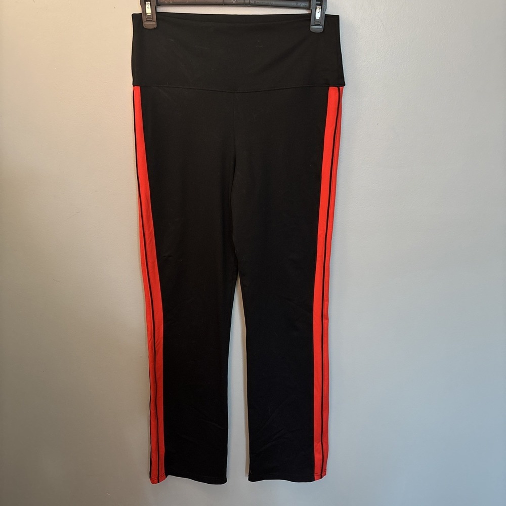 Marolli New‎ York Black Red Side Stripe Yoga Pants Wide Leg High Waisted Size L